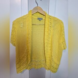 Joseph A. Yellow Pointelle Knit Open Front Bolero Cardigan - Size XL